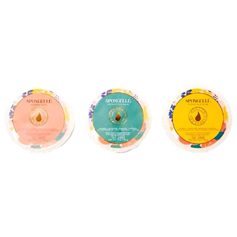NIB TRIO Spongelle Body Buffers Eucalyptus Rain Honey Blossom Papaya Yuzu Set
